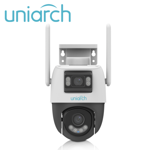 CAMARA IP PTZ DOBLE LENTE WIFI UNIARCH UHO-P2S-M33F34 / 3MP+3MP / LENTE FIJO / DWDR / IR30M / LUZ-CALIDA10M / MICROSD512GB / MICROFONO+ALTAVOZ-INTEGRADO / PANEO+TILDEO / ULTRA-MOTION-DETECTION / IP66 / ULTRA265 / 12VCD / EXTERIOR / SERIE PANDA