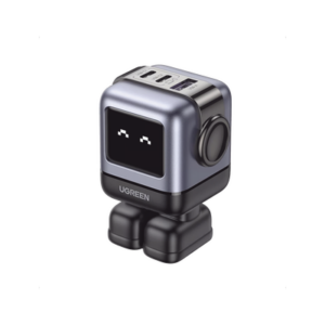 Cargador RobotGaN de 65W Serie UNO | 3 Puertos de Carga Rápida | 2 USB-C | 1 USB-A | PD 3.0 | QC 4.0 | Carga Inteligente | Tecnología GaN II | Zapato Magnético Extraíble | Carcasa Ignifuga | Pantalla LED