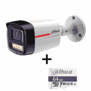 DAHUA PAQUETE Cámara IP DH-IPC-HFW2249TLP-S-LED-0280B-PRO- Cámara IP Bullet de 2MP / WizColor/ WizSense/ SMD Plus/ Protección Perimetral/ Detección de movimiento inteligente/ Lente 2.8mm/ Luz Cálida 50m/ Micrófono + Micro SD IP67/DHI-TF-C100/64GB