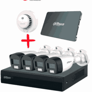 DAHUA PAQ-DH-XVR1B04-I/DH-HAC-HFW1200CLN-DHI-HY-SA13A - Kit Iluminación Dual de 4 Canales con SSD de 512GB/ 4 Camaras IL de 2 Megapixeles con Microfono/ Regalo Detector de Humo Stand Alone DHI-HY-SA13A