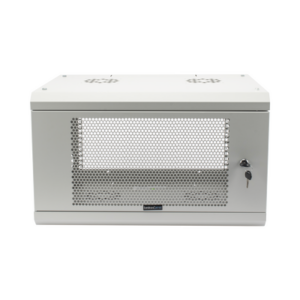 Gabinete de Pared de 6U con Puerta Perforada, 455 mm de Profundidad Total, Rack de 19'', Acero Reforzado Color Gris Mate