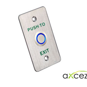 BOTÓN LIBERADOR AXCEZE AX-PUB90L BOTÓN PUSH DE ACERO INOXIDABLE MEDIDAS 50X86MM CONEXIÓN A 2 HILOS CUENTA REQUIERE ALIMENTACIÓN CUENTA CON LOS ESTADOS N.O. Y  N.C.