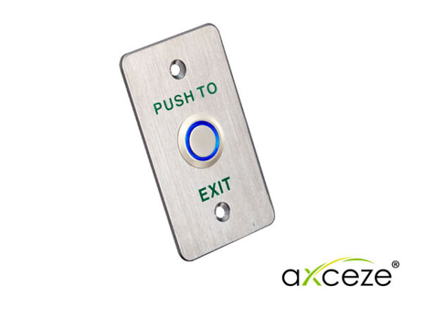 BOTÓN LIBERADOR AXCEZE AX-PUB90L BOTÓN PUSH DE ACERO INOXIDABLE MEDIDAS 50X86MM CONEXIÓN A 2 HILOS CUENTA REQUIERE ALIMENTACIÓN CUENTA CON LOS ESTADOS N.O. Y N.C.