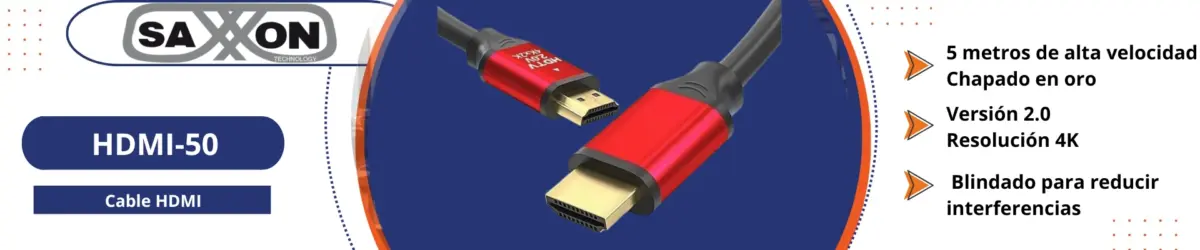 SAXXON HDMI-50 - Cable HDMI de 5 metros de alta velocidad / Versión 2.0 / Resolución 4K / Canal de retorno de audio (ARC) / Video 3D / Blindado para reducir interferencias / Chapado en oro / Alta resistencia y durabilidad. - Image 4