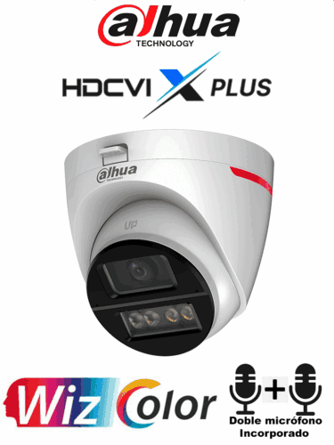 DAHUA DH-HAC-HDW1549XN-A-PRO -Cámara Domo 5MP WizColor/Imagen 24 Horas a Color/Corrección de Dist de Imagen Mediante IA/ Iluminador Int con Luz Calida/ Hasta 50m Ilumin/ Doble Mic Incorp/ Campo de Visión de Hasta 101°/ WDR Real/ Policarbonato+Metal