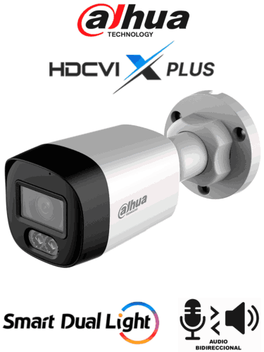 DAHUA DH-HAC-HFW1500RLN-IL-T - Cámara Bullet Full Color de 5 Megapixeles/ Audio 2 vías/ Iluminador Dual Inteligente Mediante IR y Luz Calida/ Leds para 20 Metros/ DNR Para Reducción de Ruido en Imagen/ WDR de 120 dB/ Lente de 2.8 mm/ Policarbonato
