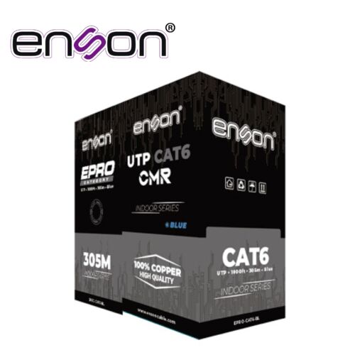 CABLE UTP CAT6 AZUL ENSON EPRO-CAT6-BL CRM / FORRO PVC / 4 PARES / CALIBRE 23 AWG / 100% COBRE / USO INTERIOR / COLOR AZUL / BOBINA 1000 PIES / 305 METROS / CERTIFICACIÓN UL