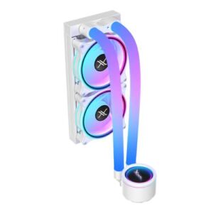 Ventilador - Enfriamiento Liquido Xzeal 240mm Redondo XZ413 para CPU 2 Fan x120mm Mangueras ARGB 3 pines + PWM 4 pines + Seguro para INTEL/AMD Blanco -
