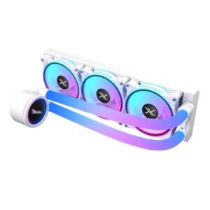 Ventilador - Enfriamiento Liquido Xzeal 360mm Redondo XZ414 para CPU 3 Fan x120mm Mangueras ARGB 3 pines + PWM 4 pines + Seguro para INTEL/AMD Blanco -