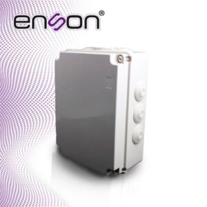 CAJA PLASTICA RECTANGULAR ENSON ENS-NEM22 TIPO ESTANCA FABRICADA EN PLASTICO ABS GRIS DE ALTA RESISTENCIA / DIMENSIONES 220 × 300 × 120 MM / GRADO DE PROTECCION IP55 / TAPA FIJADA CON TORNILLOS PLASTICOS DE SUJECION / DISENO ROBUSTO PARA APLICACIONES ELECTRICAS Y ELECTRONICAS / COMPATIBLE CON GLANDULA ENS-CG40