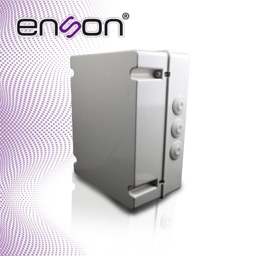 CAJA PLASTICA RECTANGULAR ENSON ENS-NEM30 FABRICADA EN PLASTICO ABS GRIS / MEDIDAS 300 × 380 × 160 MM / GRADO DE PROTECCION IP55 / TAPA FIJADA CON TORNILLOS PLASTICOS PARA MAYOR HERMETICIDAD / DISENADA PARA INSTALACIONES ELECTRICAS Y ELECTRONICAS / COMPATIBLE EN GLANDULA ENS-CG40