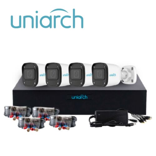 KIT 4X4 HD 2MP UNIARCH KIT-104F SIN CAJA / 4CÁMARAS-BULLET- UAC-B112-F28-X-H / 2MP / XVR-104F-4CH-ANALOGICOS-2CH-IP/ 4CABLES-PREPONCHADOS-18 MTS / 1DISTRIBUIDOR-ENERGIA-4SALIDAS / FUENTE-12VDC