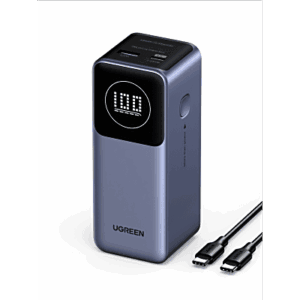 Power Bank de 12000mAh | 2 Salidas 100W Max. | USB-A + 1 USB-C | PD 3.0 | QC3.0 | FCP | SCP | Pantalla Inteligente | Carcasa Ignifuga | Color Gris | Incluye Cable USB de 50cm | Carga tu Laptop de Manera Segura.