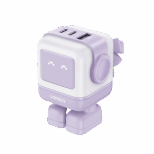 Cargador RobotGaN de 65W Serie UNO | 3 Puertos de Carga Rápida | 2 USB-C | 1 USB-A | PD 3.0 | QC 4.0 | Carga Inteligente | Tecnología GaN II | Zapato Magnético Extraíble | Carcasa Ignífuga | Pantalla LED