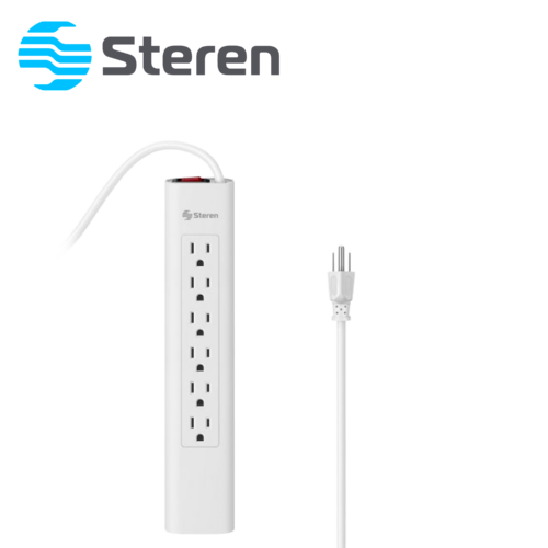 MULTICONTACTO DE 6 SALIDAS VERTICALES POLARIZADAS STEREN BARRA BARRA MULTI-V 6 BLANCA IDEAL PARA CONECTAR EQUIPOS DE COMPUTO Y APARATOS ELECTRONICOS